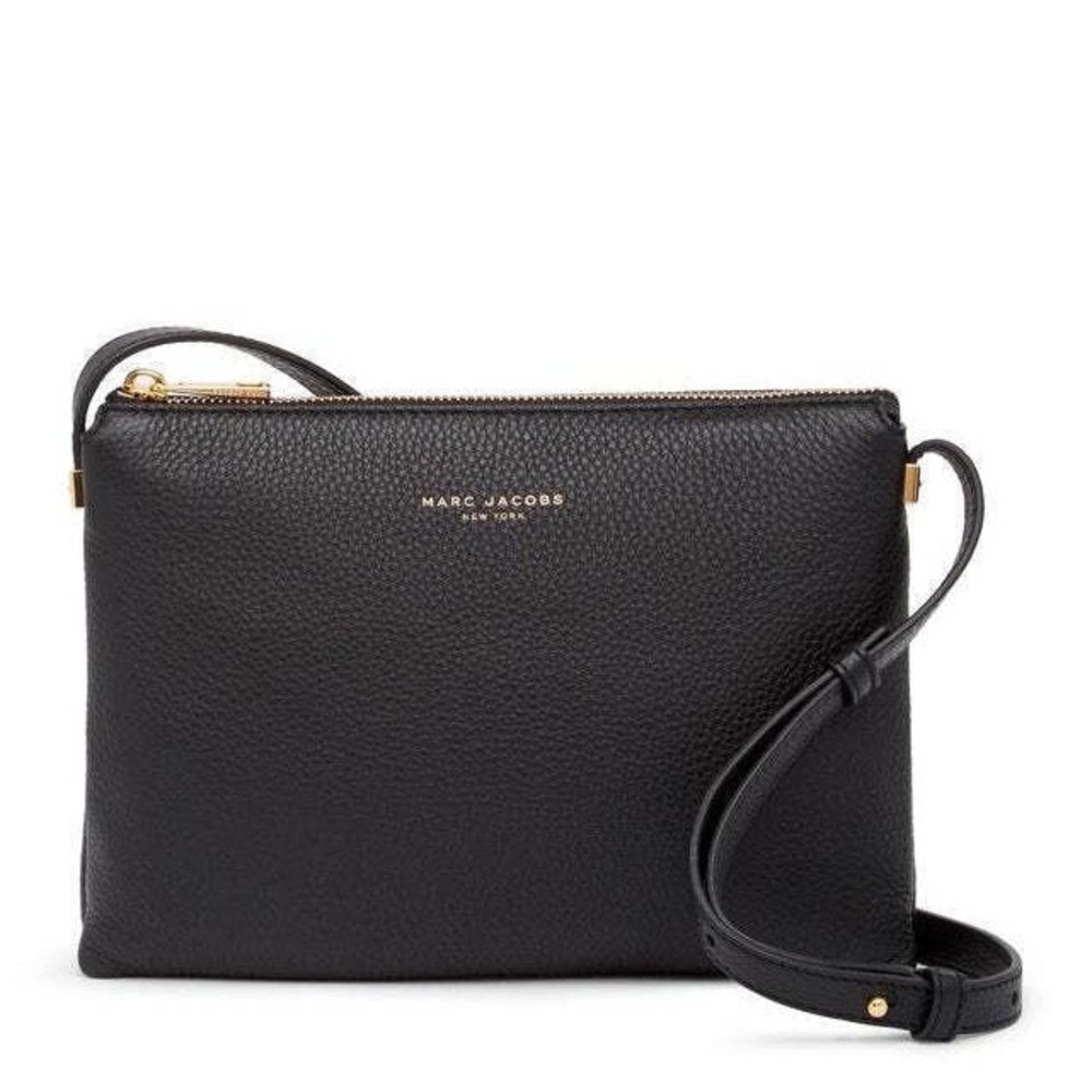 Marc Jacobs Black Pebbled Leather Crossbody Bag with Gold Hardware